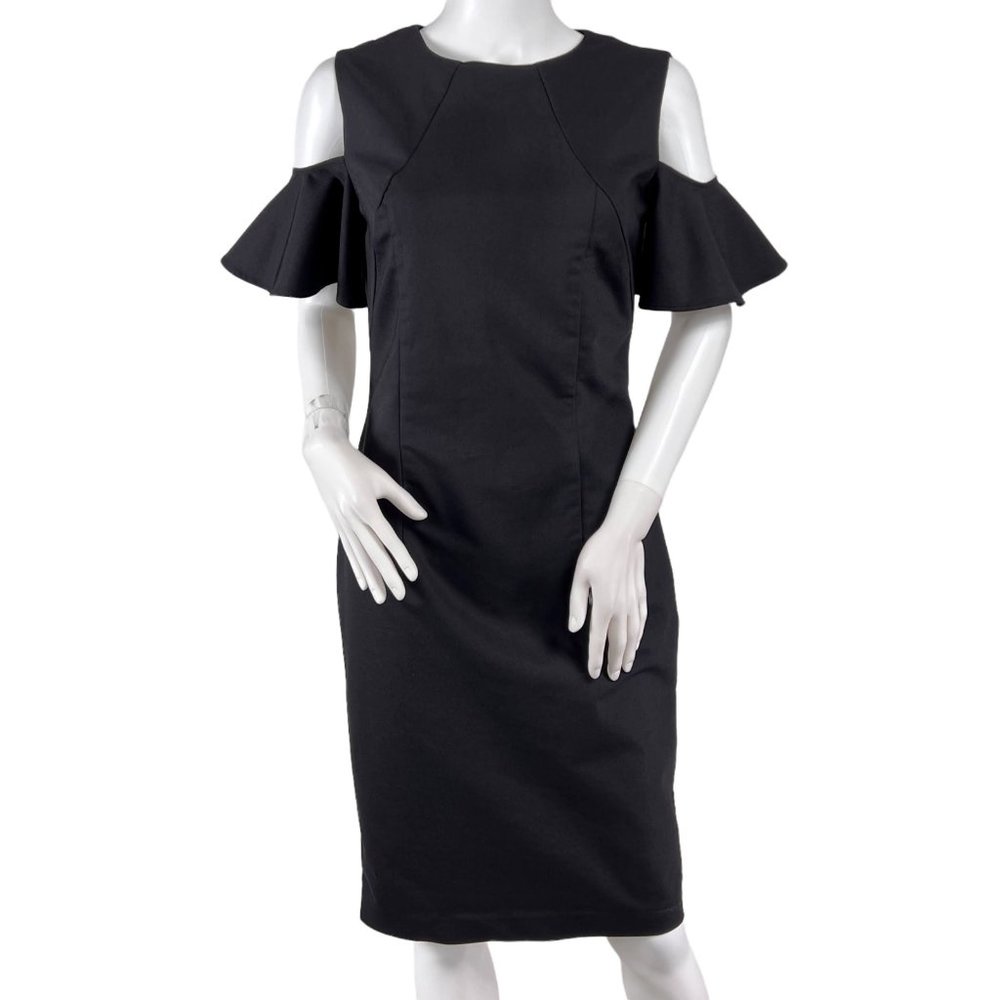 Zara Basic Cold Shoulder Black Knee Length Stretc… - image 1